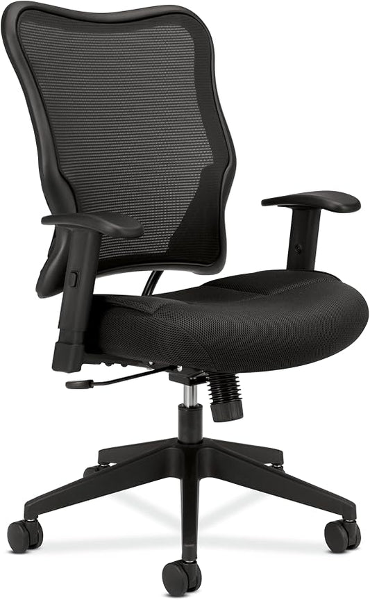 HON Wave High Back Ergonomic Mesh Office Chair with Adjustable Arms, Synchro‑Tilt Recline and Swivel Wheels, Desk and Computer Chair for Home Office or Workstation, Black