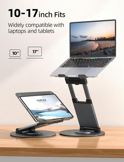 Nulaxy Telescopic 360 Rotating Laptop Stand for Desk Adjustable Height Swivel Pull Out Design Ergonomic Laptop Riser Standing Desk Converter Fits All 10-17" Laptops Computer MacBook, Gray