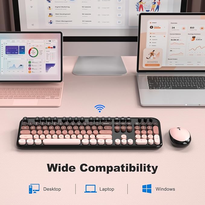 MOFII Wireless Keyboard and Mouse Combo,2.4G Typewriter Keyboard Quiet Mice | Retro Full Size Computer Keyboards, Cute Mouse, USB Dongle Plug and Play, for PC,Laptop,Desktop,Windows (Blackberry Gradient)
