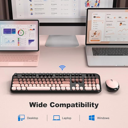 MOFII Wireless Keyboard and Mouse Combo,2.4G Typewriter Keyboard Quiet Mice | Retro Full Size Computer Keyboards, Cute Mouse, USB Dongle Plug and Play, for PC,Laptop,Desktop,Windows (Blackberry Gradient)