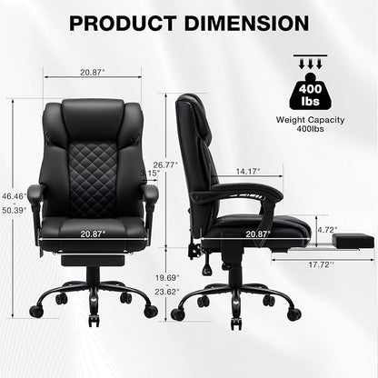 HOFFREE Heated Office Chair Massage Desk Chair with Heat 400lbs Executive Reclining Home Desk Chair with Footrest,Linkage Armrests for Heavy People(Black)