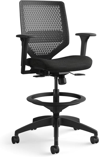 HON Solve Standing Desk Chair with Breathable ReActiv Mesh Back, Adjustable Lumbar Support and Footring, Ergonomic Task Stool with Height Adjustable Arms for Sit‑Stand Workstations, Black