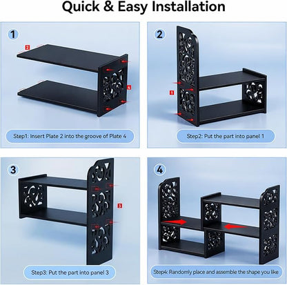 YGYQZ Desk Shelves Desktop Orgnizer Shelf-Black Office Organization for Top of Adjustable Desk Organizers and Corner Bookshelf Table Top Shelving Small Hutch Decorations for Women Office