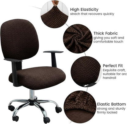 MIFXIN Computer Office Chair Cover Stretch Elastic Slipcover 2 Piece Stretchy Jacquard Washable Computer Chair Covers Furniture Protector for Office Home, NO Chair Only Covers (Coffee)
