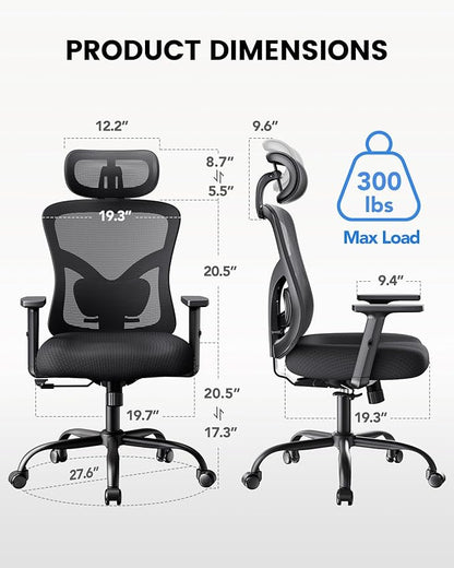 NOBLEWELL Ergonomic Office Chair with Padded Lumbar Support, 2D Headrest, Adjustable Armrests, Upgraded Contoured Seat Cushion, 130° Rocking Tilt, Computer Gaming Chair for Home Office, Pack of 2