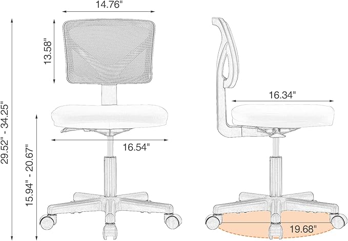 Sweetcrispy Small Desk Chair, Ergonomic Low-Back Mesh Rolling Work Swivel Chairs with Wheels, Armless Comfortable Seat Lumbar Support for Home, Bedroom, Study, Student, Adults, Grey