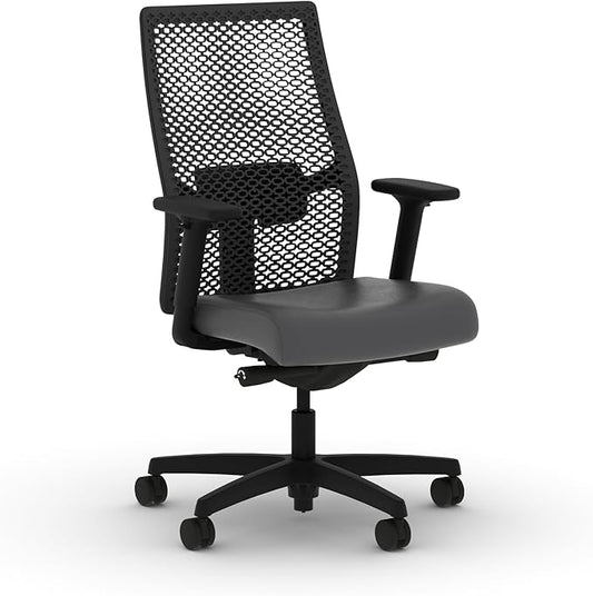 HON Ignition 2.0 ReActiv Ergonomic Office Chair, Mesh Desk Chair with Lumbar Support, Advanced Synchro‑Tilt, Height and Width Adjustable Arms, Swivel Wheels, Black Frame, Graphite