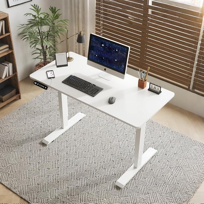 55 Inch Computer Desk, Large Office Desk for Home Office, Modern Writing Table with Sturdy Metal Frame