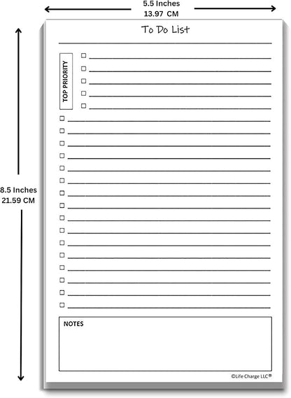 Life Charge To Do List Notepads for Work, Daily Checklist Planner Pads with Priority & Notes, 2 Pack, 100 Pages Total, 8.5 x 5.5 Half Letter, Portrait