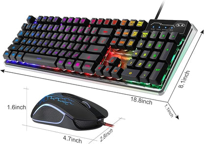 Gaming Keyboard and Mouse Combo, K1 RGB LED Backlit Wired Keyboard with 104 Key Computer PC Gaming Keyboard for PC/Laptop (Black)