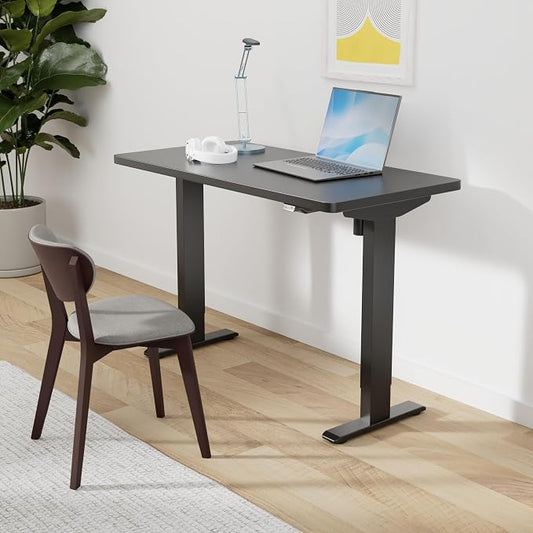 SANODESK Electric Standing Desk 48 x 24 Inches Whole-Piece Desktop Height Adjustable Stand Up Desk w/6-Button Controller Ergonomic Computer Desk for Home Office, Black Frame + Black Tabletop