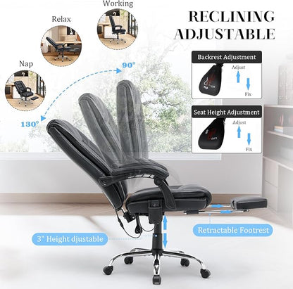HOMREST 4-Point Massage Executive Office Chair with Footrest,Heated Reclining Chair with Lumbar Back Support,Ergonomic Desk Chair with Armrest, Computer Desk Chair for Home Office(Black)