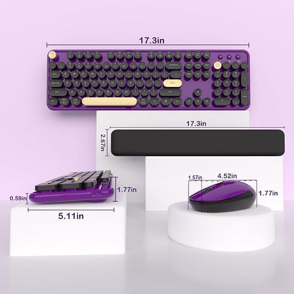 Links9+ Retro Wireless Keyboard and Mouse Combo, 104-Key Full-Size Floating Round Keycaps, 2.4G Plug & Play, USB & Type-C Ready, Ergonomic Set for Mac, Laptop, PC, Windows (Purple-Black)