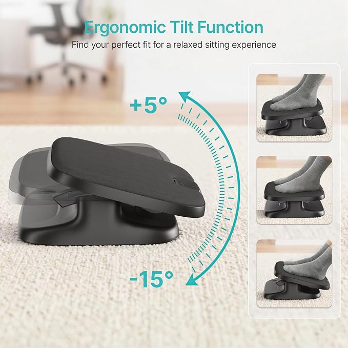 PEGZONE Under Desk Footrest, Adjustable Foot Rest with Height and Degree Angle,Ergonomic Desk Foot Rest with Memory Foam, Foot and Leg Rest for Home & Office, Black