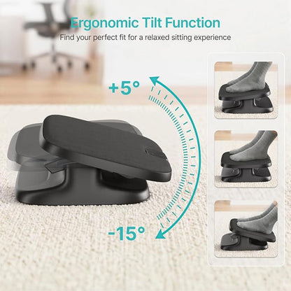 PEGZONE Under Desk Footrest, Adjustable Foot Rest with Height and Degree Angle,Ergonomic Desk Foot Rest with Memory Foam, Foot and Leg Rest for Home & Office, Black