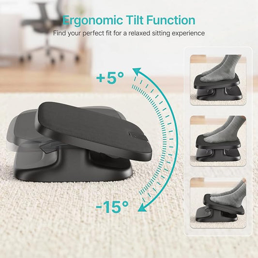 PEGZONE Under Desk Footrest, Adjustable Foot Rest with Height and Degree Angle,Ergonomic Desk Foot Rest with Memory Foam, Foot and Leg Rest for Home & Office, Black