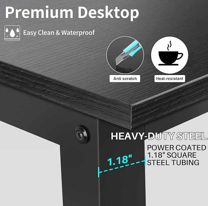 Aquzee Computer Desk with Hutch and Bookshelves, Large Leg Room 55 inch Width Black Desk with Space Saving Storage Shelves, Easy Assemble and All Hardware and Tools Included