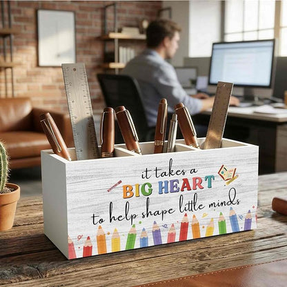 Teacher Appreciation Gifts Pencil Pen Holder for Desk Organizer, Thank You Gifts for Teachers Women Men Wooden Box Decorations for Home Office Classroom Desk Tabletop Decor