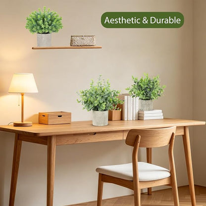 CCILAND 3 Pack Small Potted Fake Plants, Artificial Eucalyptus Plants, Lifelike Faux Frost-Hung Plants Topiaries for Home Office Shelf Desk Living Room Greenery Decor