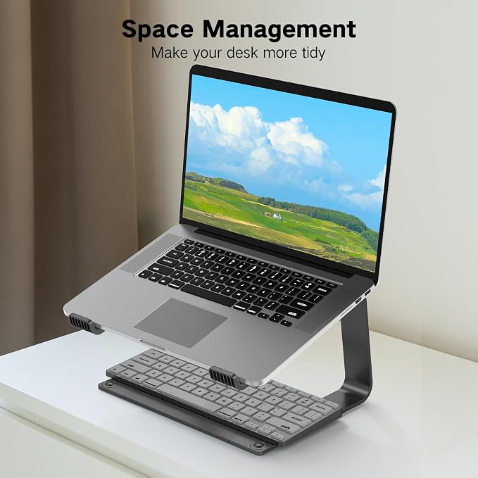 Tonmom Laptop Stand for Desk, Aluminum Laptop Riser Holder, Removable Metal Notebook Stand Ventilated Cooling Computer Riser Compatible with 10-15.6” Laptops