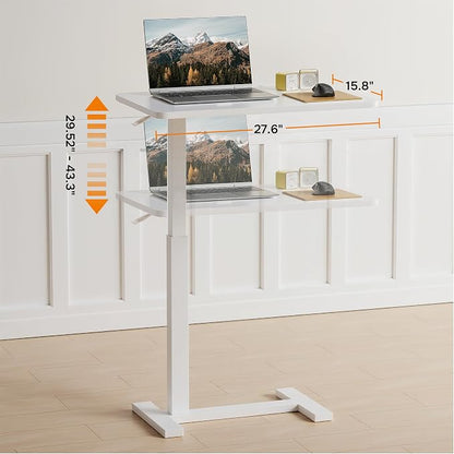 Overbed Bedside Table with Hidden Casters, Adjustable Hospital & Home Use Bed Table, Rolling Laptop Table, Movable Standing Desk, White