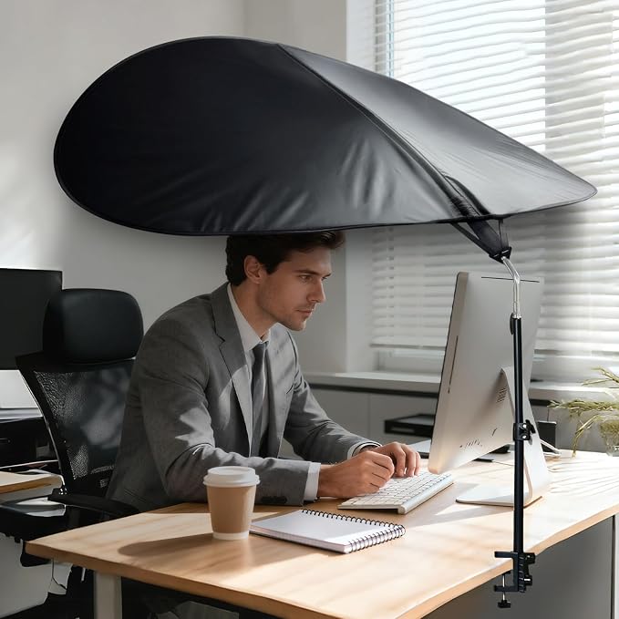 Office Cubicle Desk Shade Anti-Glare Cover Light Sensitive Professionals Cubicle Light Blocker for Workspaces Desk Canopy 39" Sector Shading Light Shade with Clamp(Black)