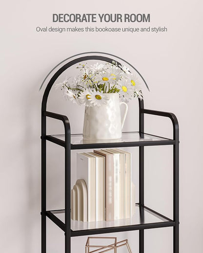 Hzuaneri Bookcase Bookshelf, Tempered Glass Bookshelves, Slim Shelving Unit for Bedroom, Bathroom, Home Office, Steel Frame, 5 Tier Black BC05001B