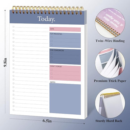 GOLDPEI To Do List Notepad - Daily Planner Notepad Undated 52 Sheets Tear Off, 6.5" x 9.8" Checklist Productivity Organizer with Hourly Schedule for Tasks