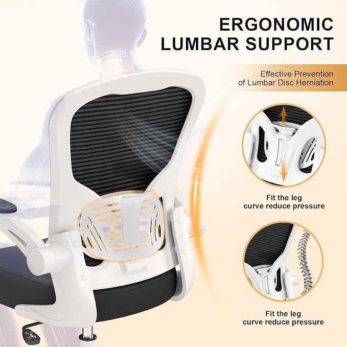Office Chair, Ergonomic Desk Chairs 330LBS Capacity High Back Mesh Computer Chair with Flip-up Armrests, Comfy Work Chair with Adjustable Lumbar Support