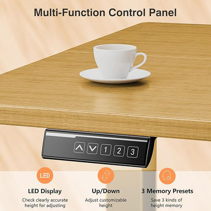 Sweetcrispy Electric Standing Desk Height Adjustable, 40 Inch Sit Stand Up Desk, Home Office Rising Gaming Table Computer Workstation with Memory Preset Splice Board, Oak
