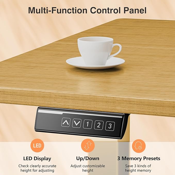 Sweetcrispy Electric Standing Desk Adjustable Height, 40x24 Inch Sit Stand Up Home Office Desks Computer Workstation PC Work Table with 3 Memory Preset Splice Wood Board Metal Frame, Oak
