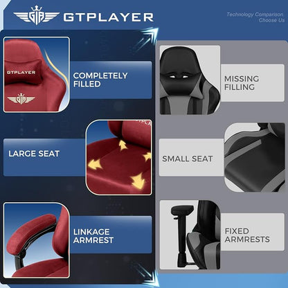 GTPLAYER Big and Tall Gaming Chair 400lbs Heavy Duty Office Chair with Foot Rest, High Back Pocket Spring Ergonomic Computer Chair for Adults, Wide Comfy Seated Cushion with Linkage Armrests, Red