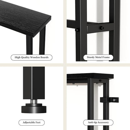 GRLEAF 39" Narrow Console Sofa Table with Built-in Power Strip (2 AC Outlets & 2 USB Ports) – 4.9ft Power Cord, Metal Frame, Easy Assembly, Ideal for Behind Couch, Hallway, and Home Office | Black