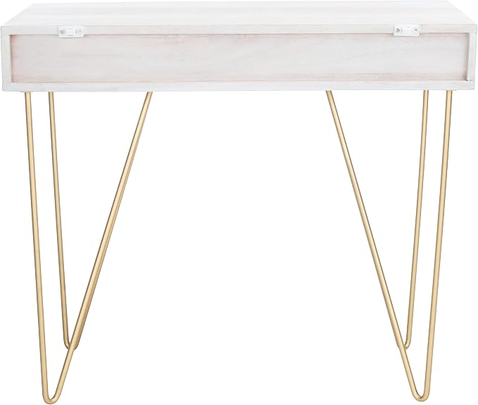 SAFAVIEH Home Office Collection Raveena White Wash and Brass 1-Drawer Hairpin Leg Desk