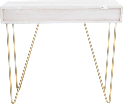 SAFAVIEH Home Office Collection Raveena White Wash and Brass 1-Drawer Hairpin Leg Desk