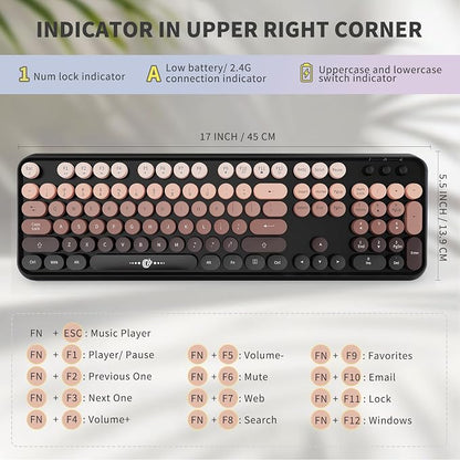 FOPETT Wireless Keyboard and Mouse Combo, 104 Keys Full-Sized 2.4 GHz Round Keycap Colorful Keyboards, USB Receiver Plug and Play, for Windows, Mac, PC, Laptop, Desktop (GradientPink)