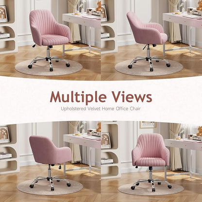 Warmiehomy Velvet Vanity Chair with Back, Desk Chair for Home Office, Comfy Cute Makeup Chair with Arm Rest for Bedroom, Office Furniture, Blush Pink