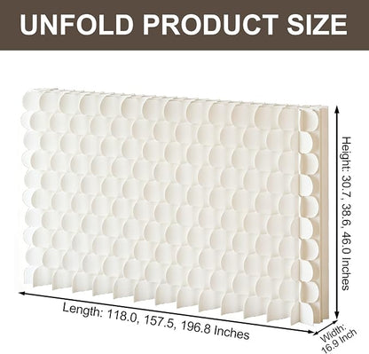 3D Scallop Textured Room Divider, Freestanding Privacy Screen, Modern Accordion Folding Kraft Paper Partition, No Drill, Portable Room Separator for Home, Office, Studio & Salon, White