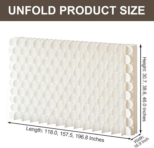 3D Scallop Textured Room Divider, Freestanding Privacy Screen, Modern Accordion Folding Kraft Paper Partition, No Drill, Portable Room Separator for Home, Office, Studio & Salon, White