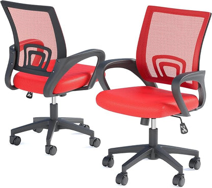 Office Chair, Ergonomic Mid-Back Mesh Desk Chair with Lumbar Support, Adjustable Height Computer Chair with Rolling Wheels Design,Comfy Armrest for Work, Study, Gaming, 8 Pack, Red