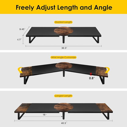 Across-Star Dual-Monitor Stand for Desk - Large Adjustable Length and Angle Riser for 2 Monitors, Double Computer Desktop Organizer, Shelf for TV, Laptop, Printer