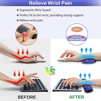 Mouse Pad Galaxy with Wrist Rest, 4-in-1 Large Mousepad+Keyboard Wrist Rest+Mouse Pad Wrist Support+Cup Pad Set,Ergonomic Mouse Pad,Anti-Slip,Memory Foam Desk Mat for Home Office Gaming(35.4×15.7in)
