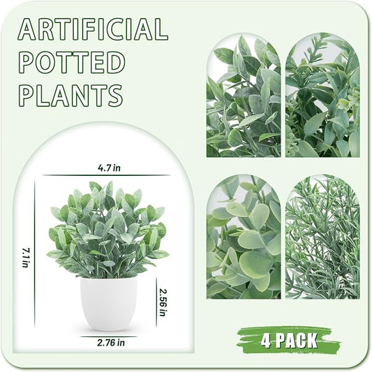 Der Rose Faux Plants Indoor, 4 Pack Small Fake Plants Mini Artificial Plants in Pots for Home Office Shelf Farmhouse Bathroom Decor