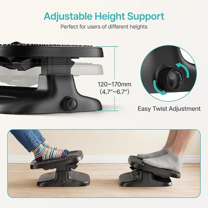 PEGZONE Under Desk Footrest, Adjustable Foot Rest with Height and Degree Angle,Ergonomic Desk Foot Rest with Massage Texture, Plastic Foot and Leg Rest for Home & Office