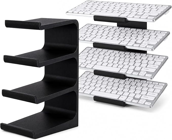 Novabright 4 Tier Keyboard Display Stand Keyboard Storage Rack for Gaming Desk Setup Workstations Office Organization Space Saving Desktop Storage Black