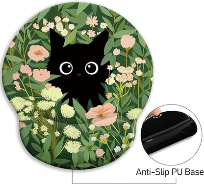 Blusabaca Ergonomic Mouse Pad with Wrist Rest, Flower Cat Mouse Pads Wrist Support for Desk, Cute Funny Mousepad for Wireless Mouse Gaming Laptop Work Home Desk Accessories Office Supplies Decor