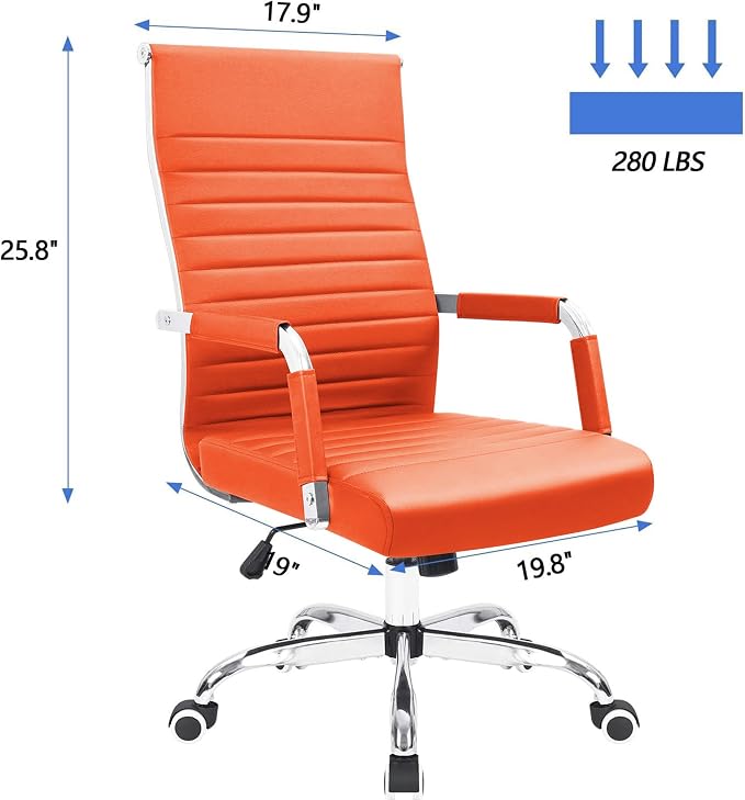 KaiMeng Ribbed Office Desk Mid Back Computer Chair Height Adjustable Conference Executive Task Swivel PU Leather (Orange)