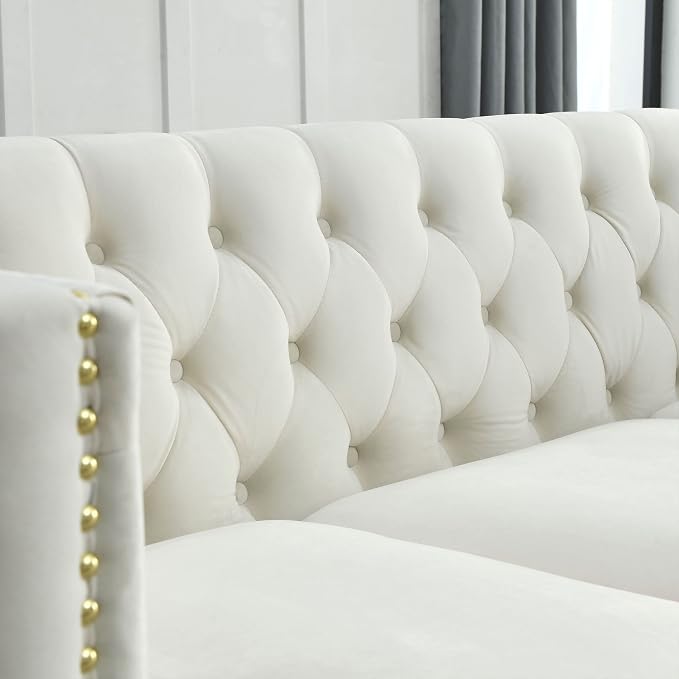 mikibama 58" Velvet Loveseat Sofa Couch for Living Room,Button Tufted 2 Seater Couches with Nailhead Trims,Modern Upholstered 2-seat Sofas with Golden Metal Legs for Bedrooom,Office
