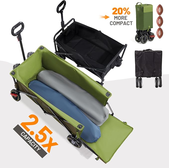 TIMBER RIDGE 49" Extra Long Collapsible Folding Wagon with Tailgate and Brakes, 300lbs Heavy Duty Wagon Carts Foldable, 250L Capacity Portable Cart for Dogs, Garden, Outdoor Camping Sports, Green