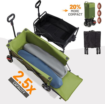 TIMBER RIDGE 49" Extra Long Collapsible Folding Wagon with Tailgate and Brakes, 300lbs Heavy Duty Wagon Carts Foldable, 250L Capacity Portable Cart for Dogs, Garden, Outdoor Camping Sports, Green